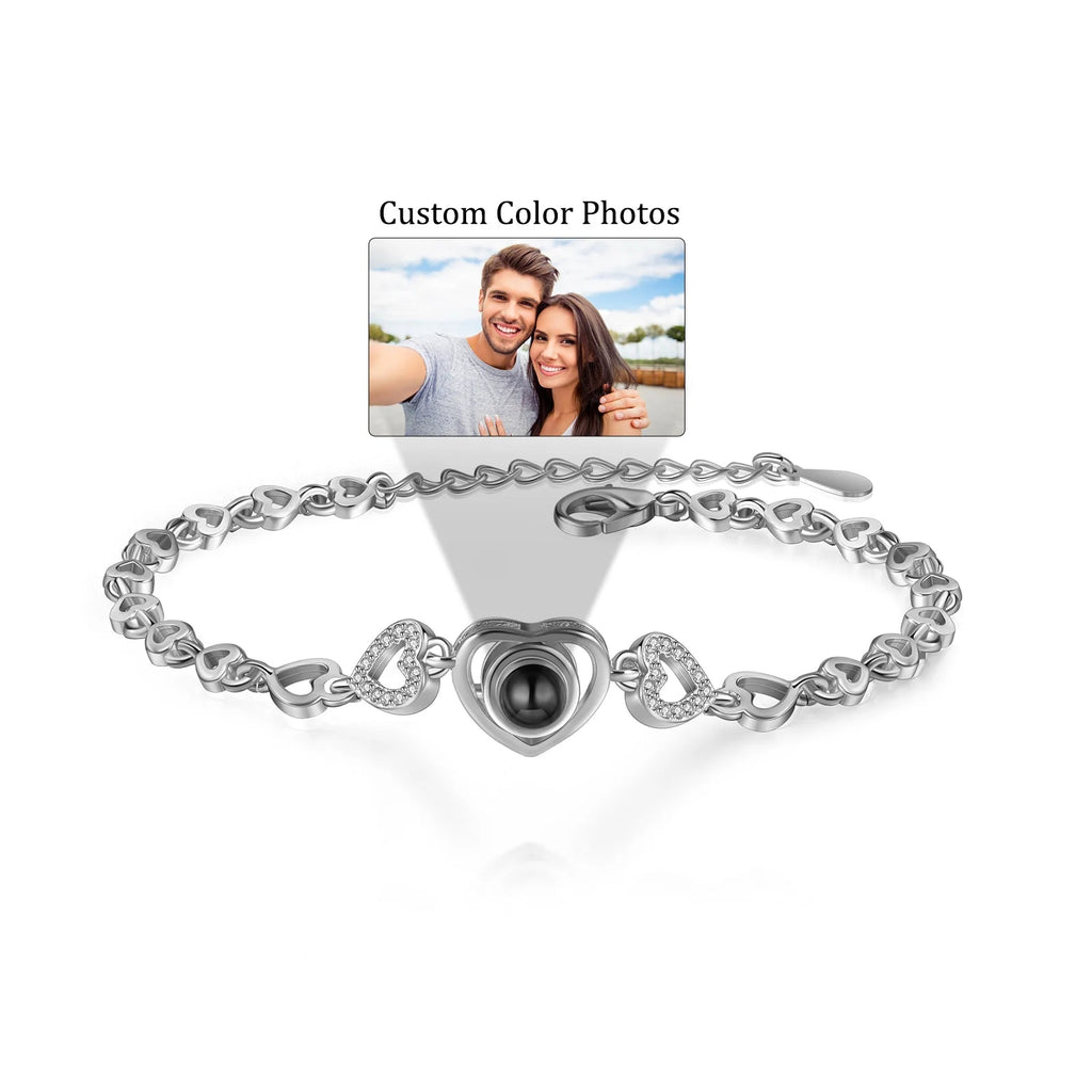 Bracelet Projection Chaîne Cœur Photo Cachée Personnalisé Cadeau Créatif pour Elle